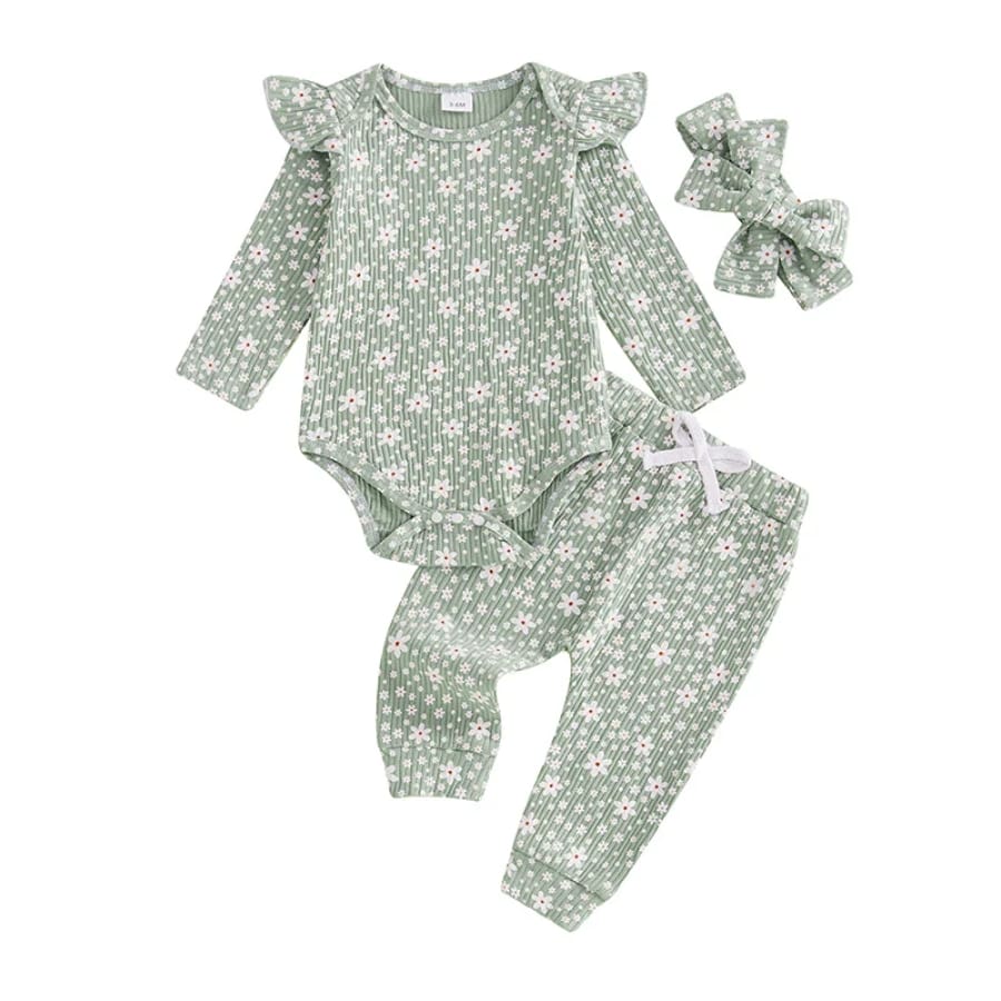 Wilma Flutter Sleeve Long Sleeve Set - Green - 0-3 Months