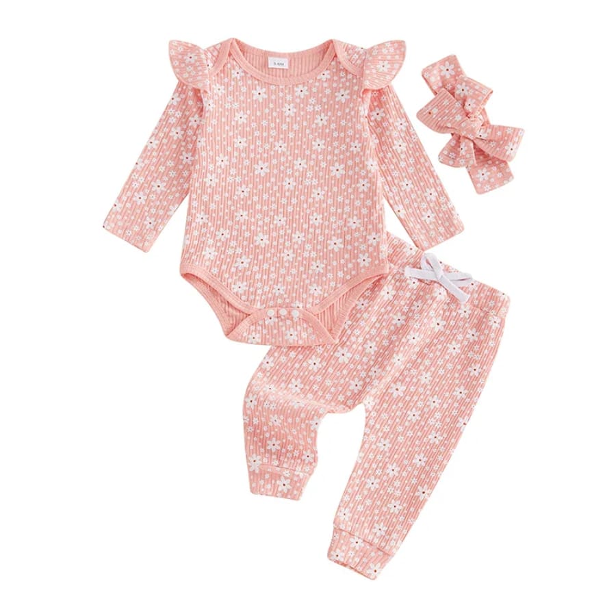 Wilma Flutter Sleeve Long Sleeve Set - Peachy - 0-3 Months