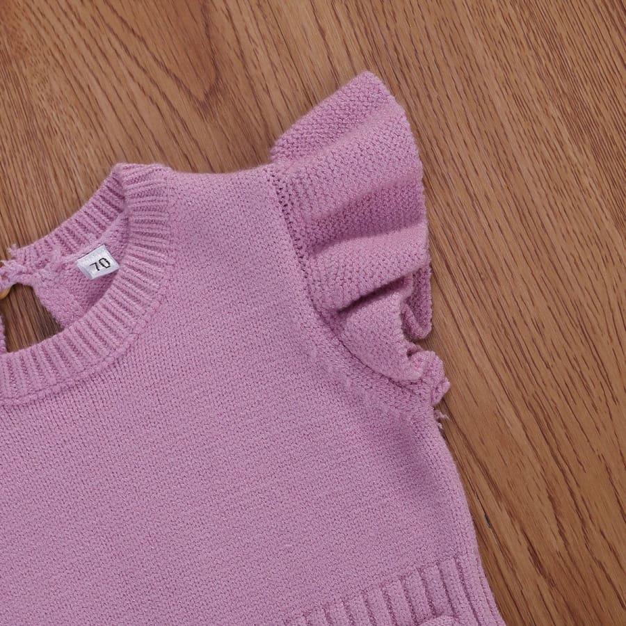 Adalyn Sleeveless Knitted Romper - Snow - 6-12 Months - Rompers Rompers