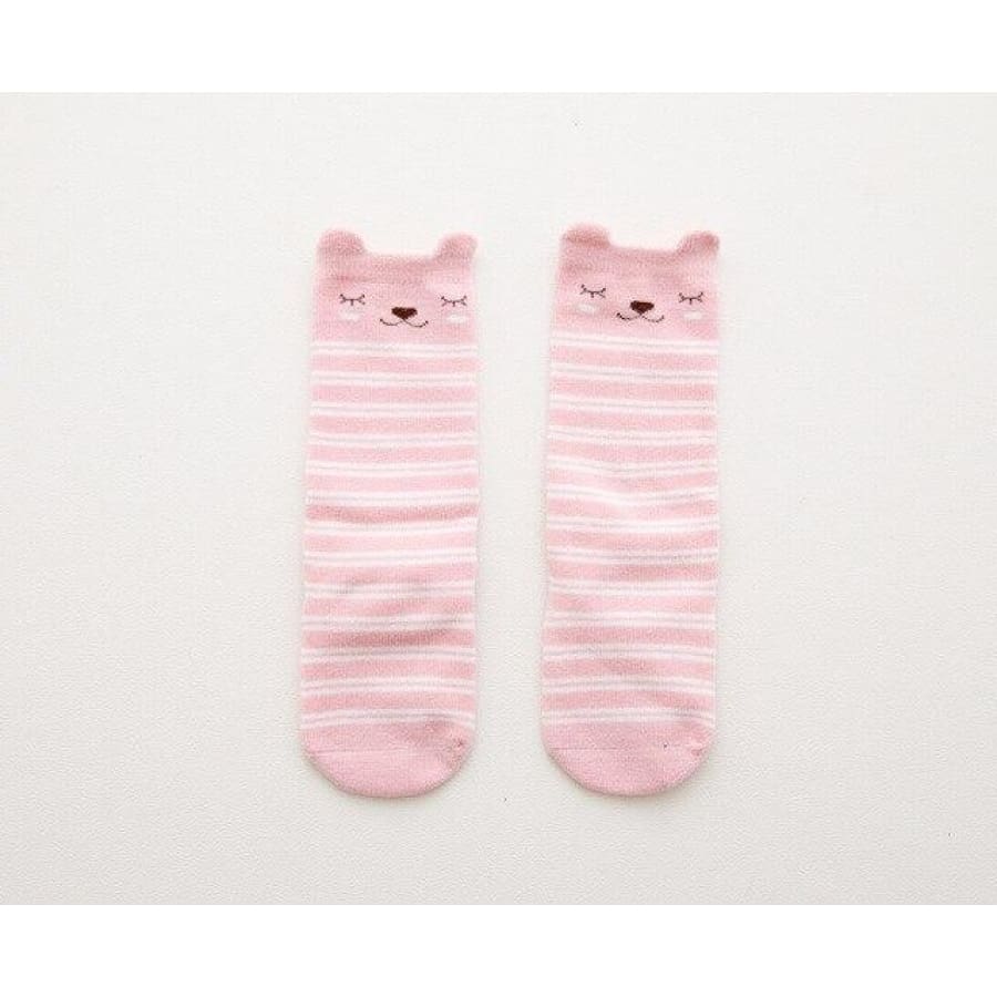Animal Character Knee High Socks - Stripe Pink / to 2 Years - Socks Socks
