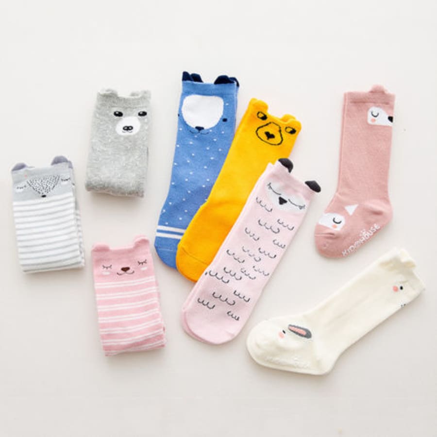 Animal Character Knee High Socks - Cream