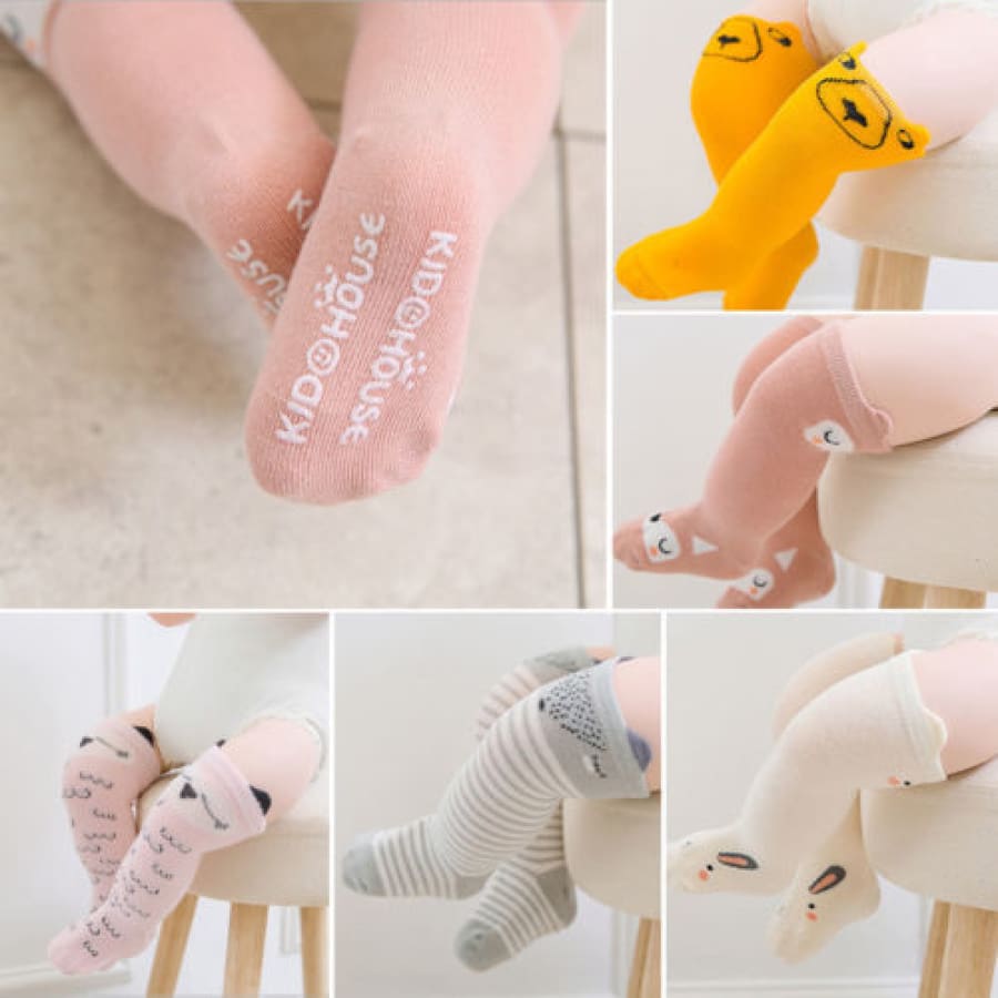 Animal Character Knee High Socks - Cream