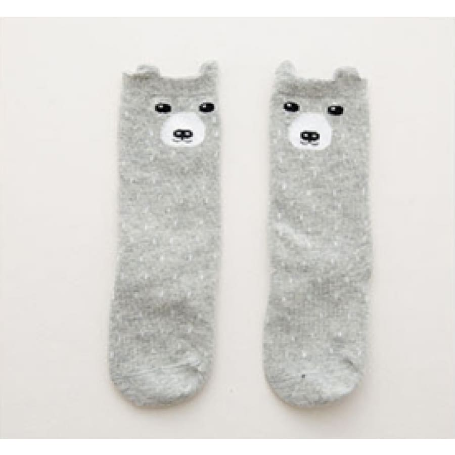 Animal Character Knee High Socks - Grey Fox