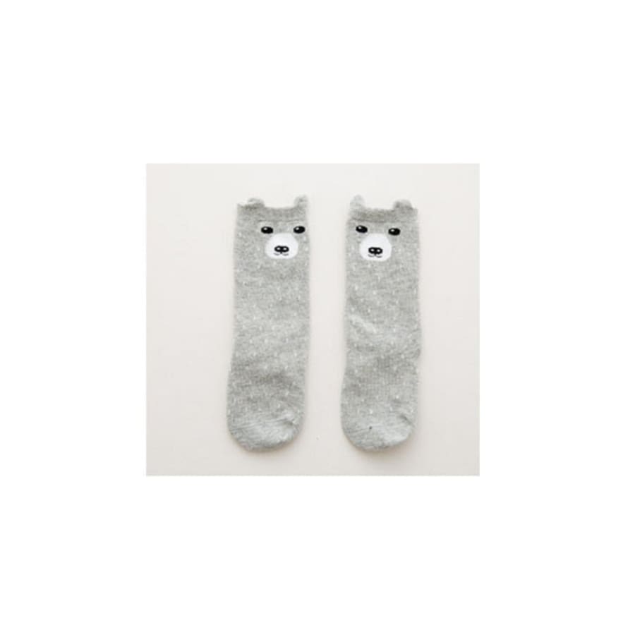 Animal Character Knee High Socks - Grey Fox - Small