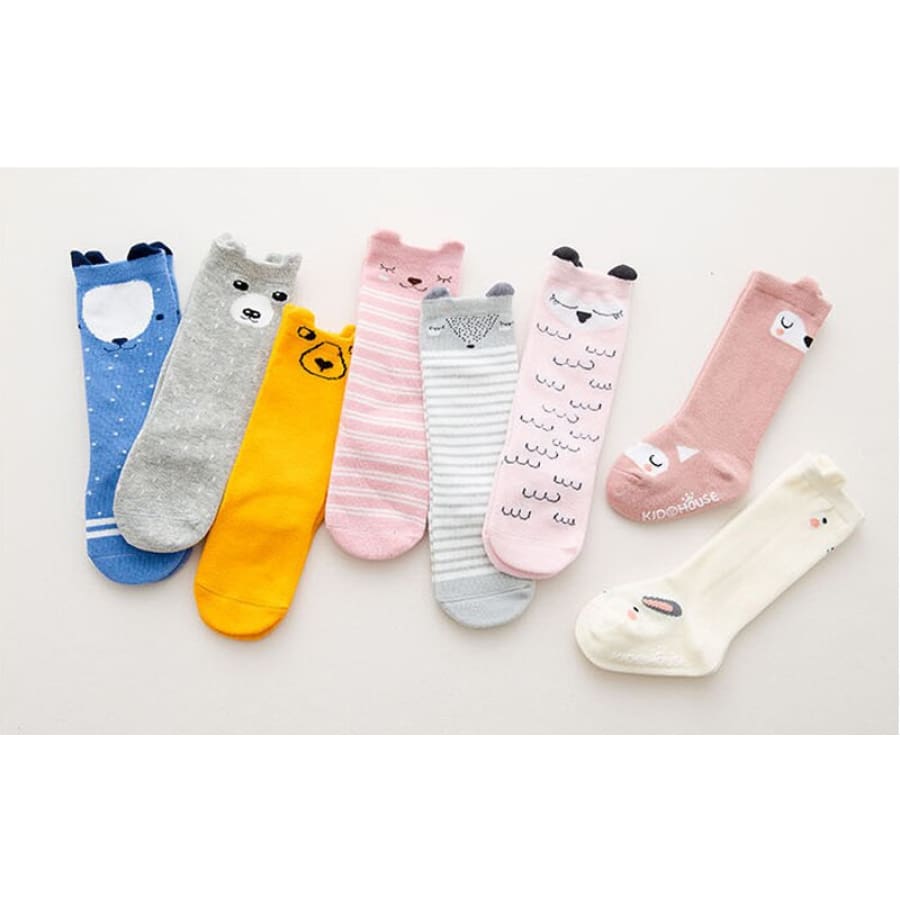 Animal Character Knee High Socks - Grey Stripe