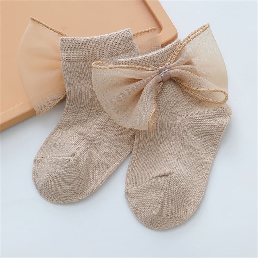 Annalise Bow Ankle Socks - Taupe - 0-6 Months
