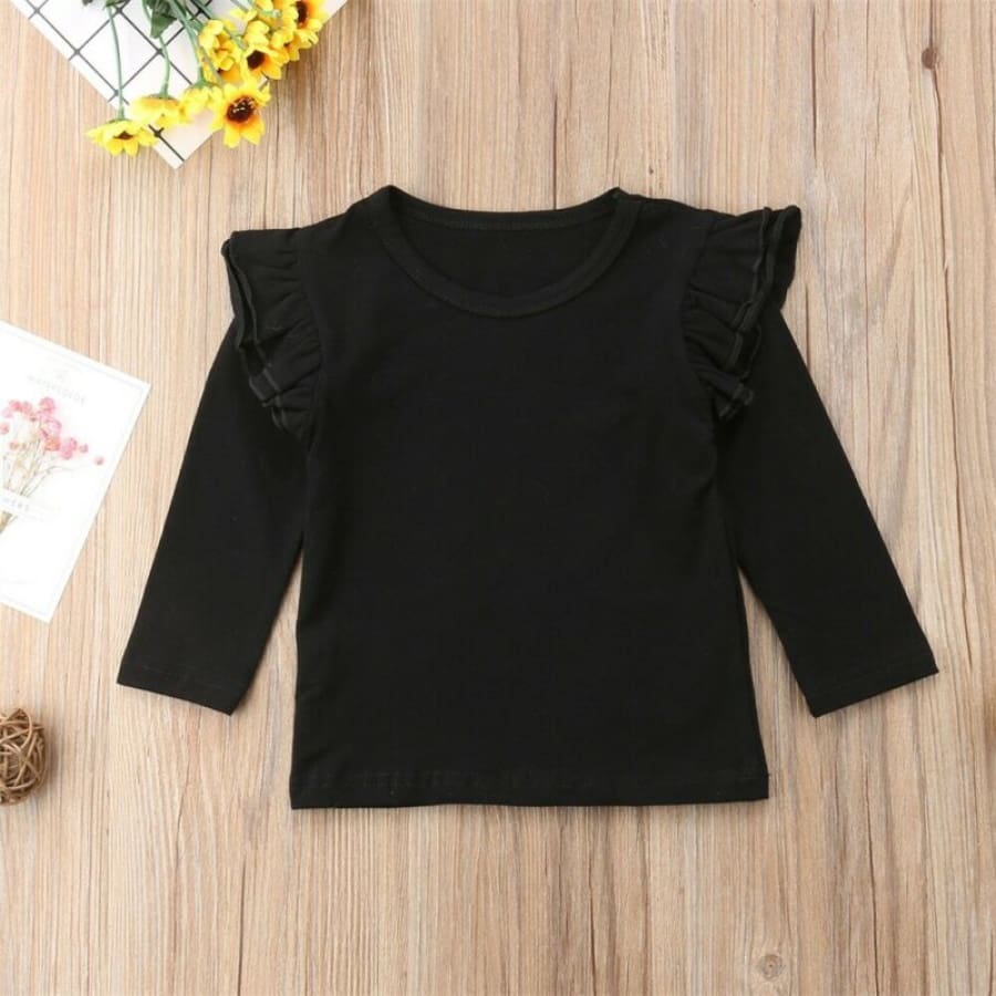 Bethany Long Sleeve Flutter Shirt - Black