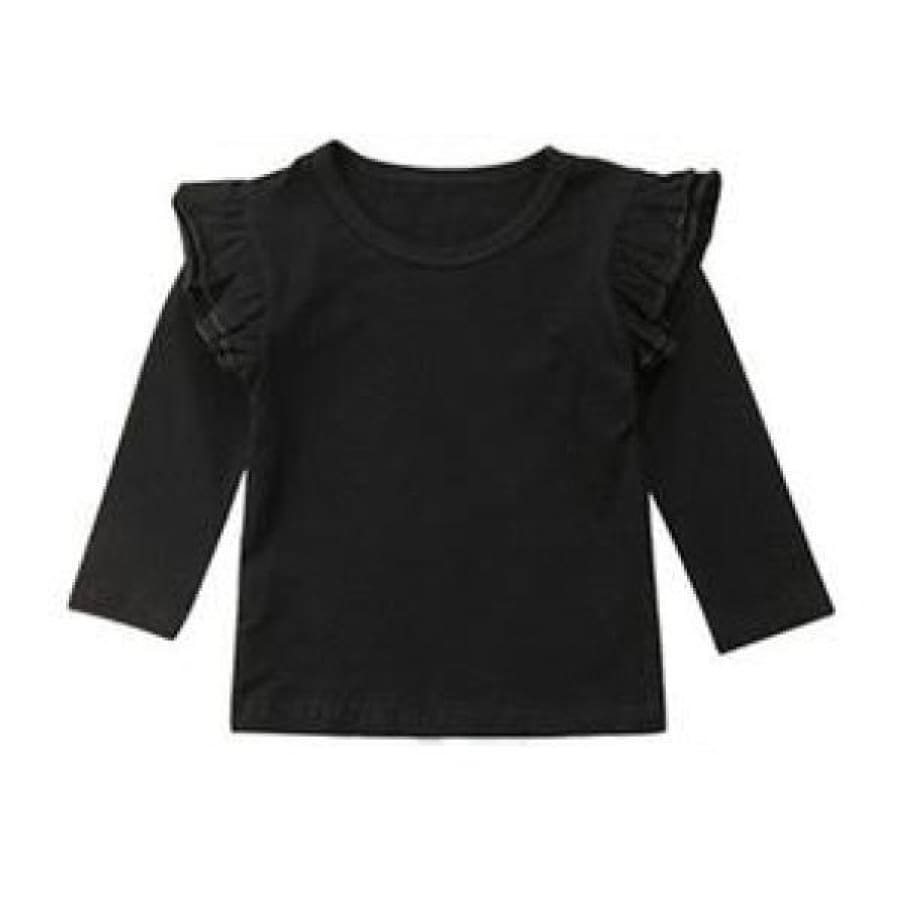 Bethany Long Sleeve Flutter Shirt - Black / 6-12 Months - Top Top