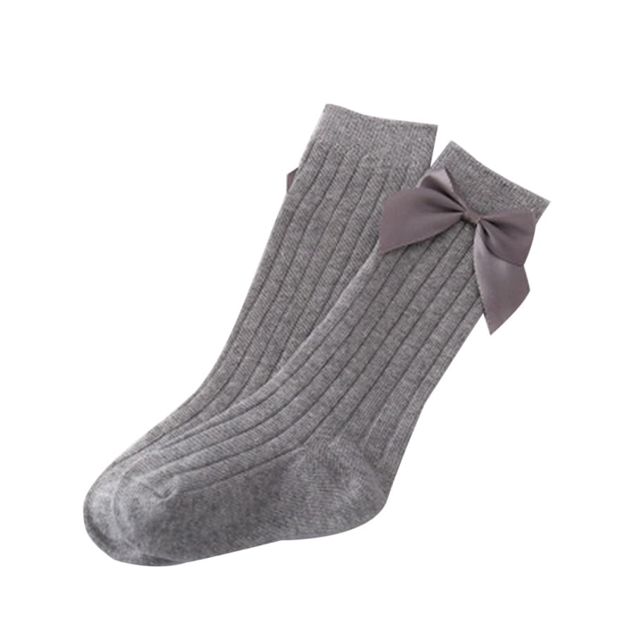 Billie Bow Ribbed Sock - Light Grey - XS