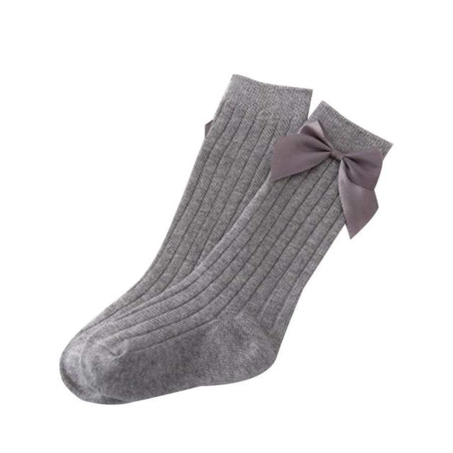 Billie Bow Ribbed Sock - Light Grey / M - Socks Socks