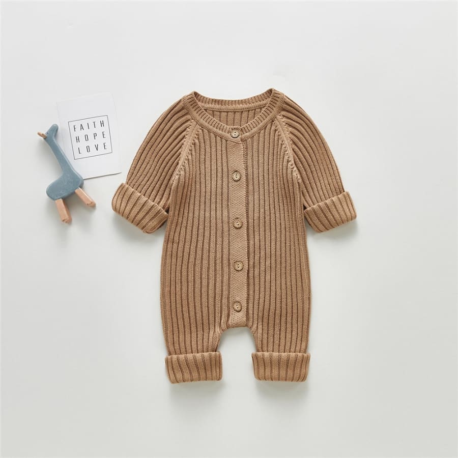 Blair Ribbed Knit Button Up Jumpsuit - Natural - 0-3 Months