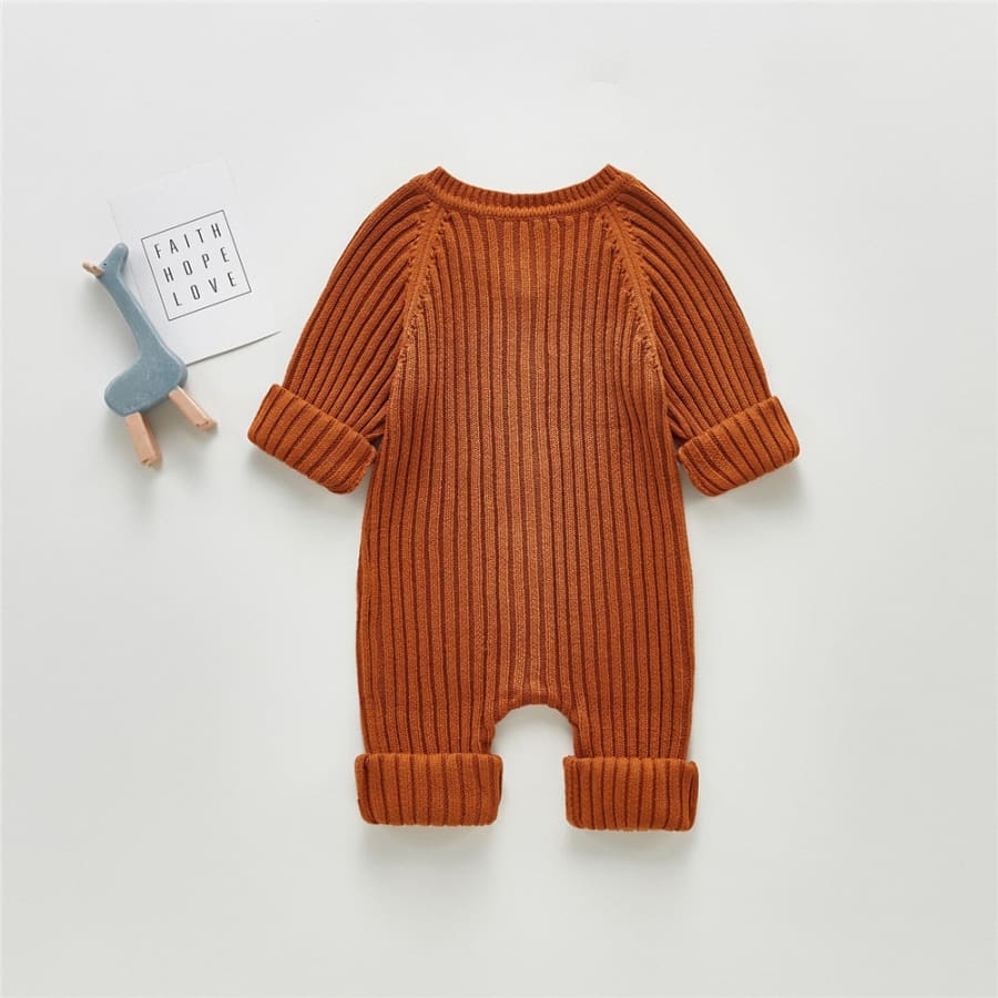 Blair Ribbed Knit Button Up Jumpsuit - Rust