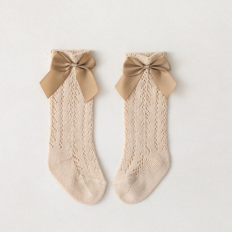 Bow Lace Look Knee High Socks - Cream - Socks Socks