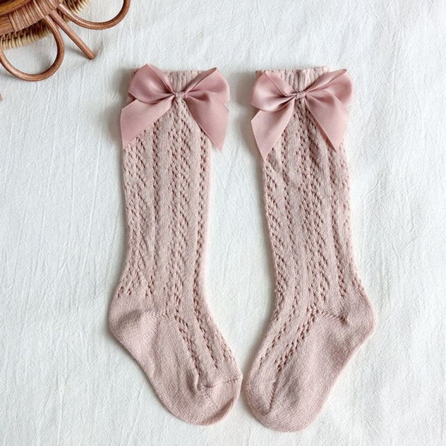 Bow Lace Look Knee High Socks - Cream - Socks Socks