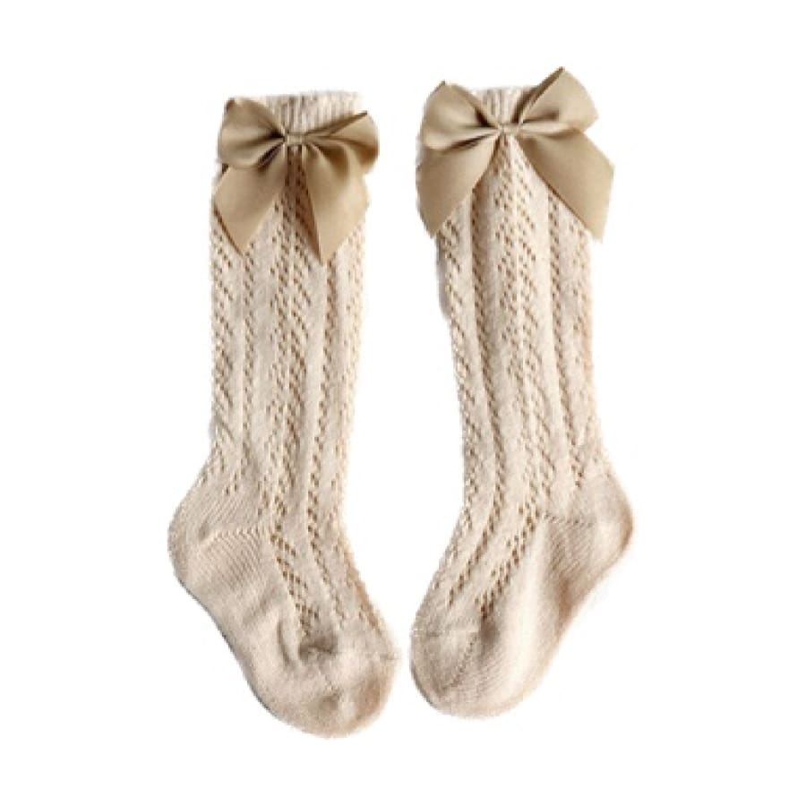 Bow Lace Look Knee High Socks - Cream - Socks Socks