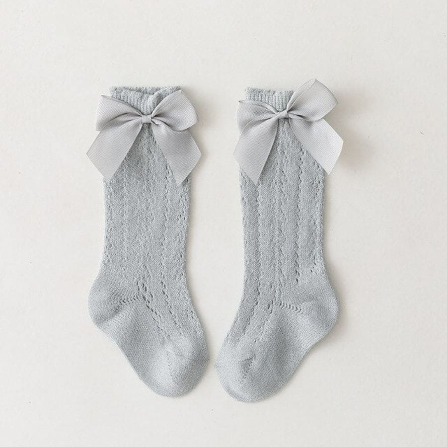 Bow Lace Look Knee High Socks - Grey - Socks Socks