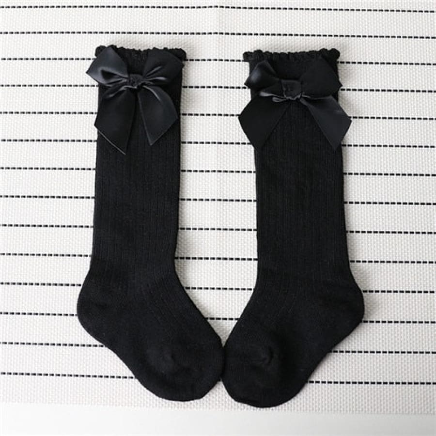 Bow Princess Knee High Socks - Black