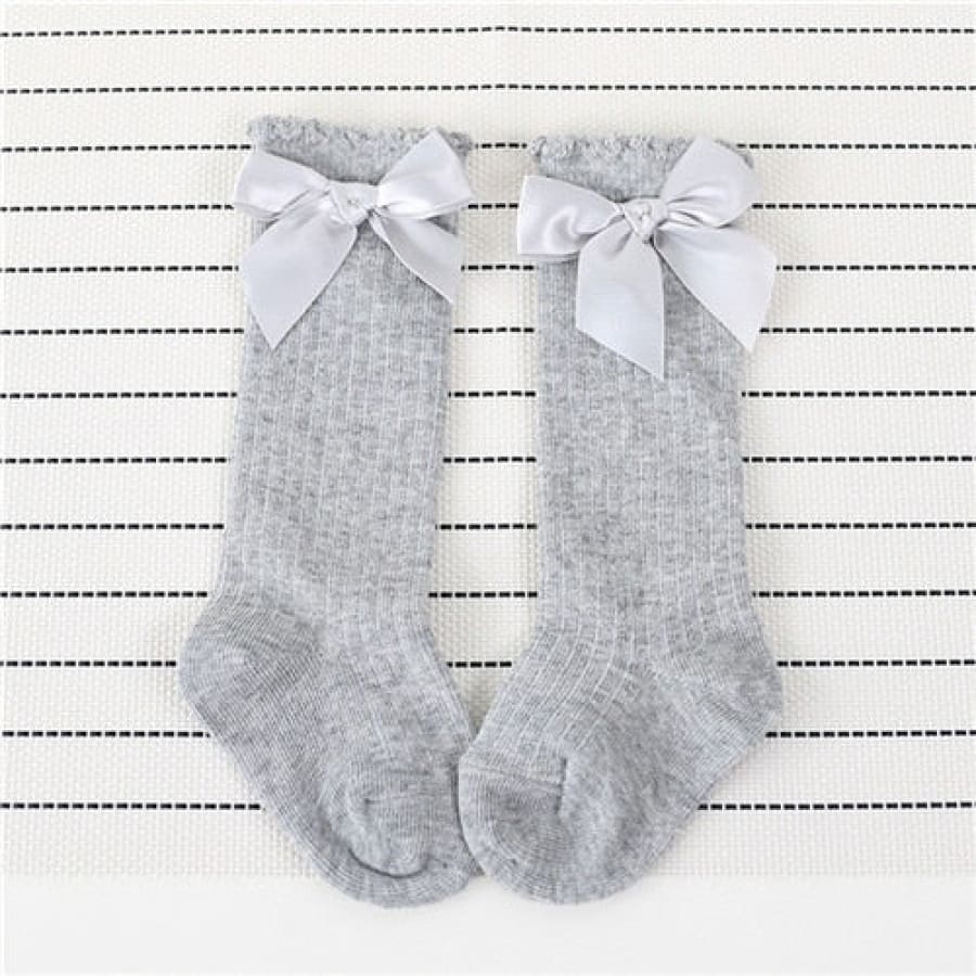 Bow Princess Knee High Socks - Grey