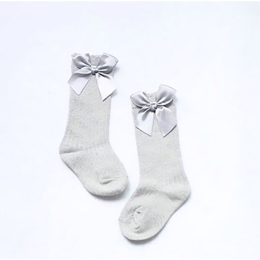 Bow Princess Knee High Socks - Gray / S - Socks Socks 25% off