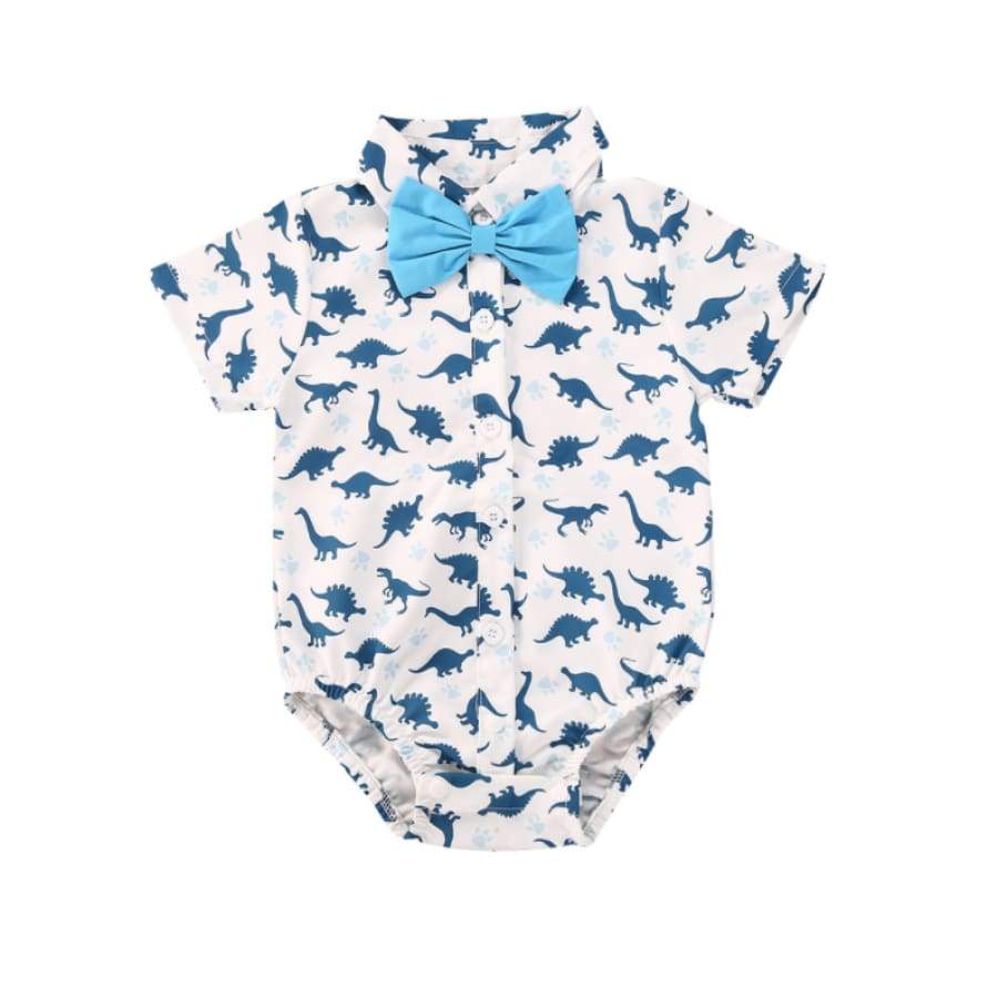 Bowtie Shirt Onesie - Blue Dino - 3-6 Months - onesie onesie 20% off