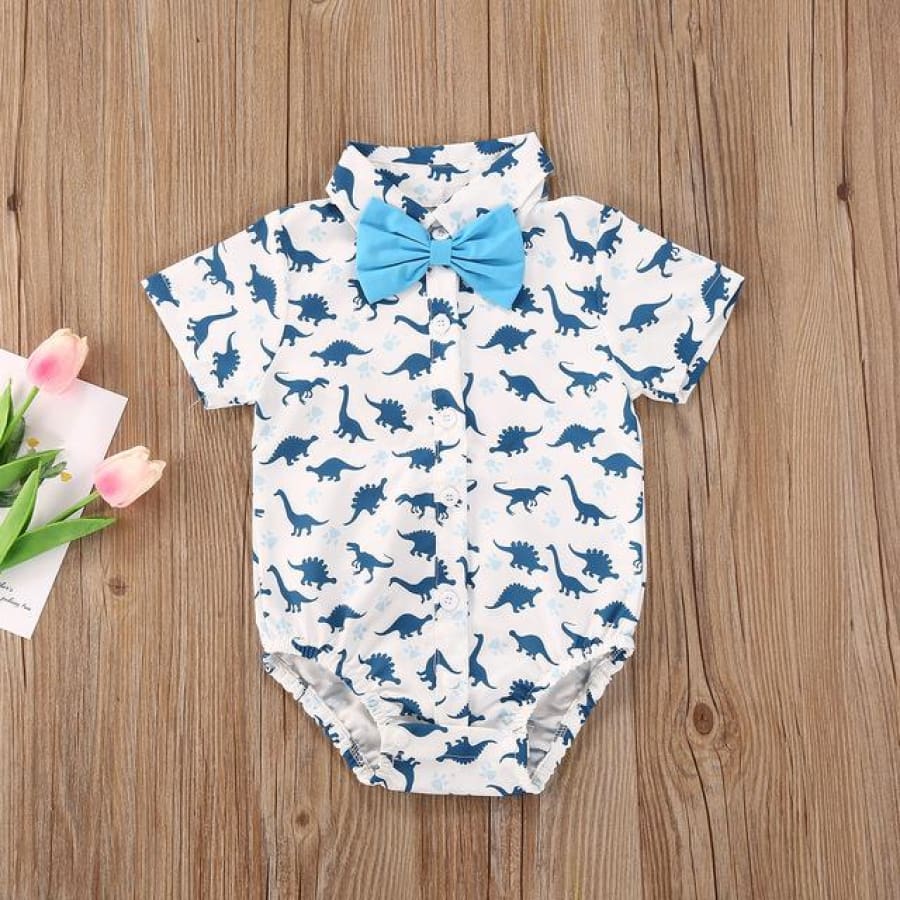 Bowtie Shirt Onesie - Blue Dino - 3-6 Months - onesie onesie 20% off