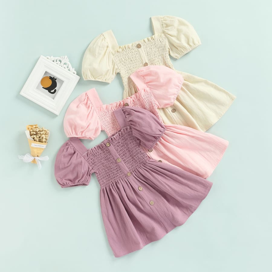 Brielle Ruched Puff Sleeve Dress - Berry - 3 Years - Dress dress