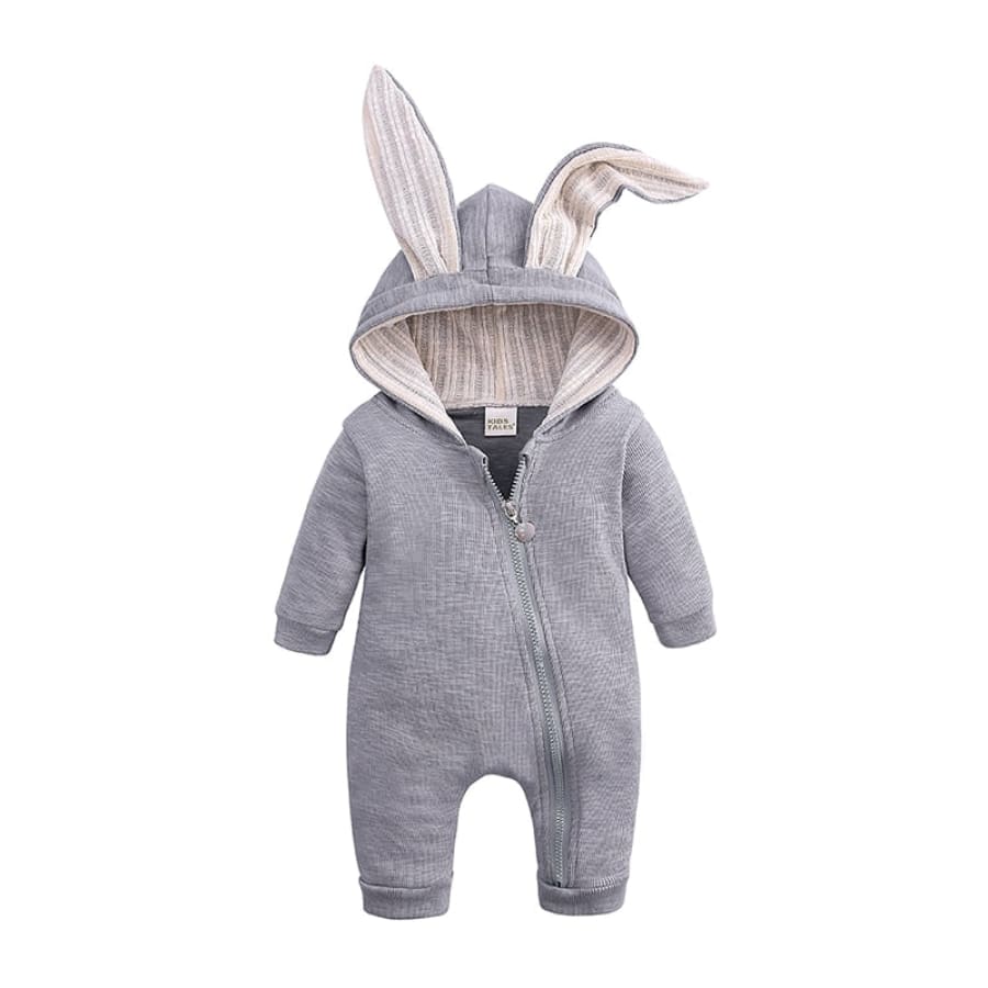 Bunny Babe Hoodie Jumpsuit - Grey - 0-3 Months