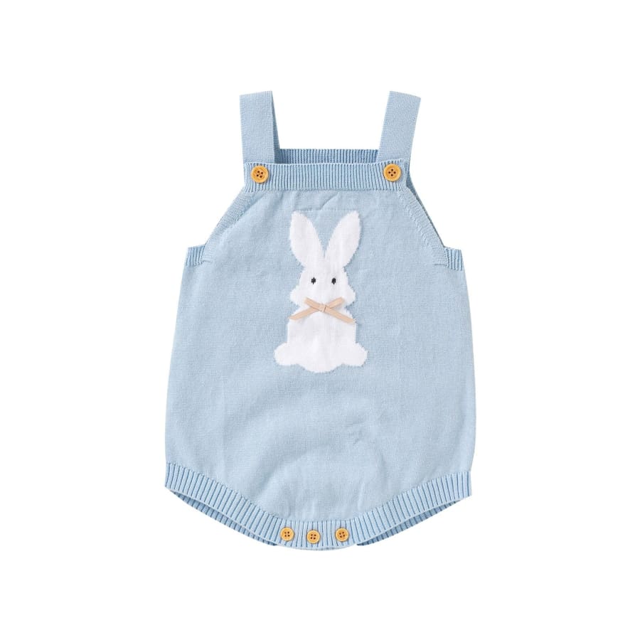Bunny Knit Romper - Blue - 0-3 Months