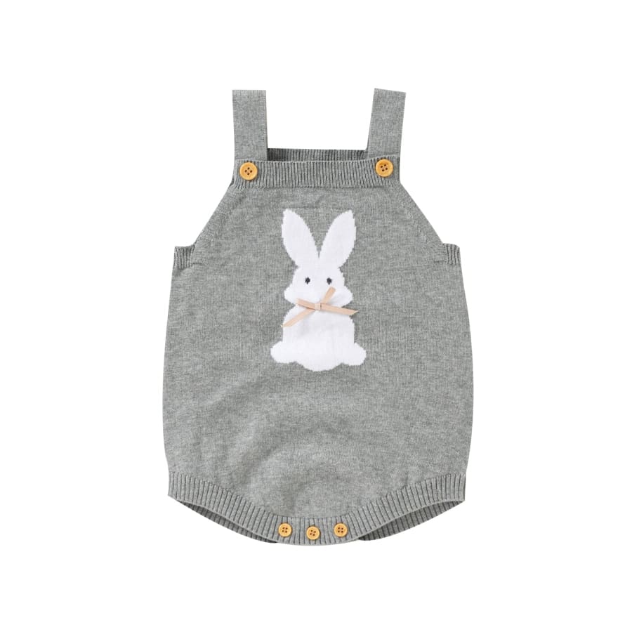 Bunny Knit Romper - Grey - 0-3 Months