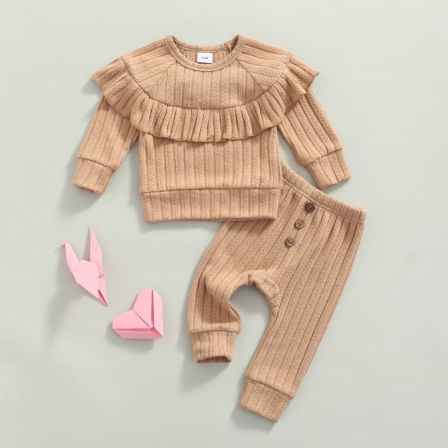Cathy Frill Collar Trackie Set - Camel - 0-3 Months - Sets sets