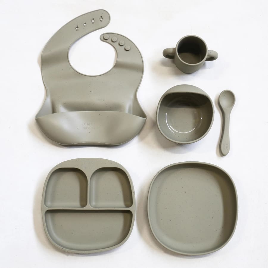 CMC Gold Silicone Feeding Set - Speckled Sage - silicone