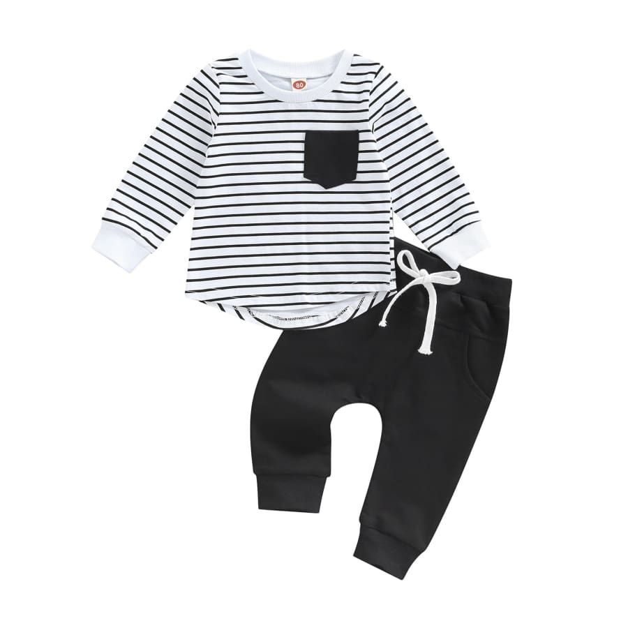 Eddie Stripe Shirt Trackie Set - Black - 0-6 Months