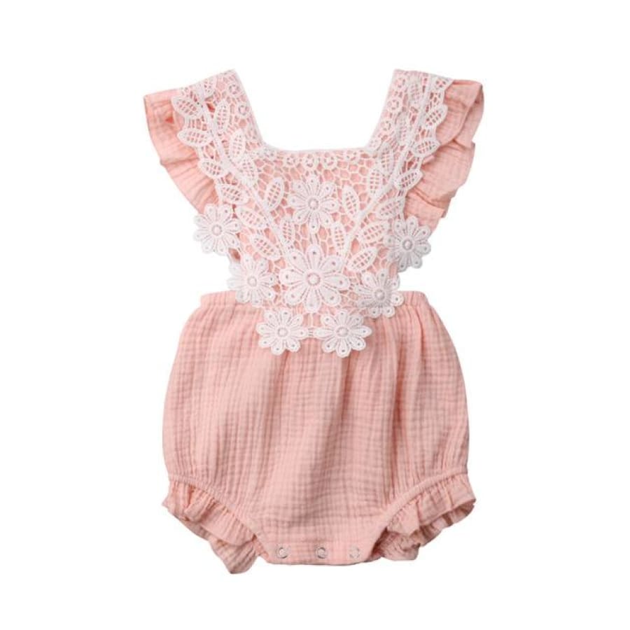 Eloise Lace Front Romper - Pink / 0-6 Months - Rompers Girl lace princess Rompers