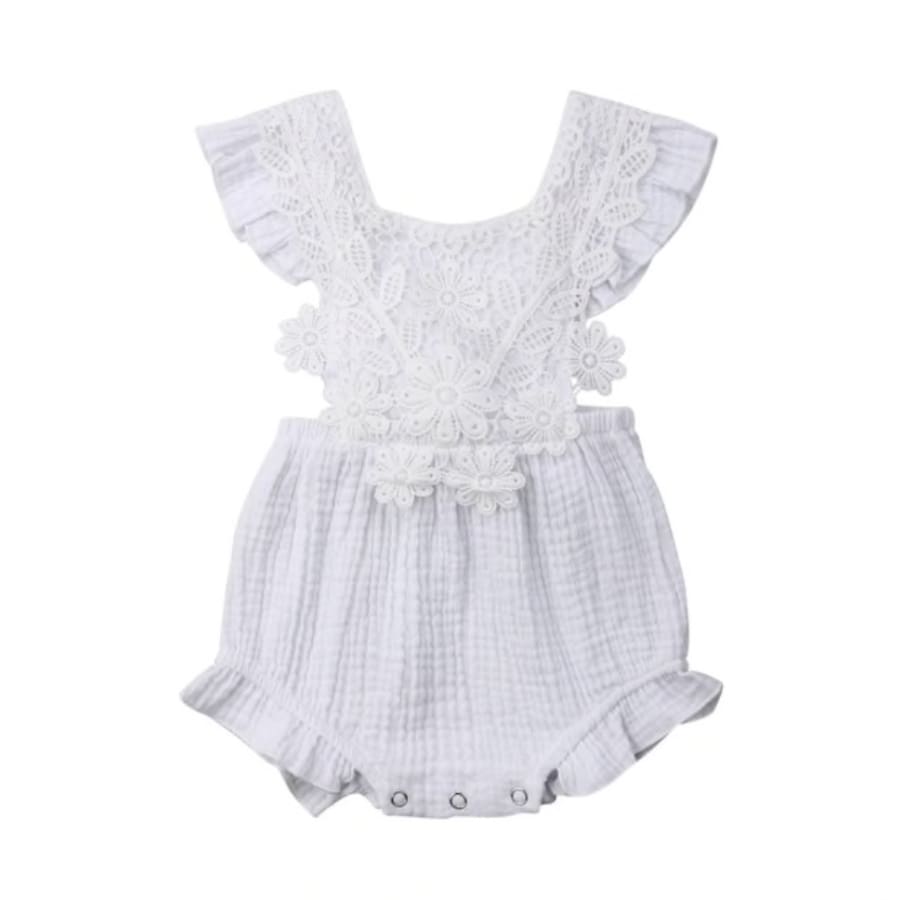 Eloise Lace Front Romper - White / 0-6 Months - Rompers Girl lace princess Rompers