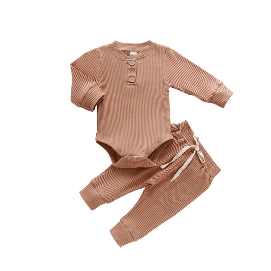 Essentials Ribbed Onesie Trackie Set - Camel - 0-6 Months