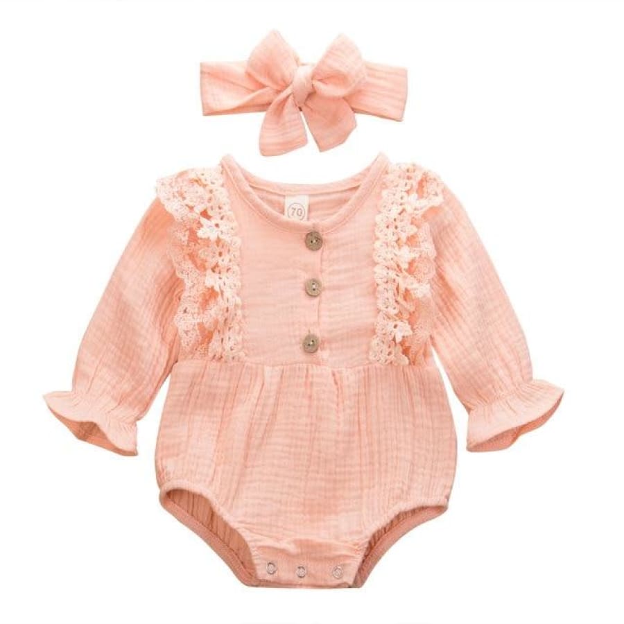 Flora Frilly Flutter Romper - Peach / 6-12 Months - Rompers Rompers