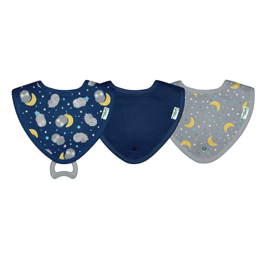Green Sprouts Muslin Stay-dry Teether Bibs made from Organic Cotton (3 Pack) - Blue Owl - Bib Bibs