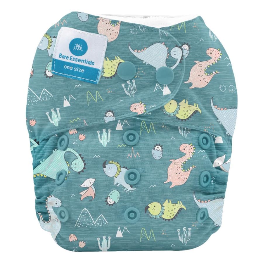 itti Snap Bare Essentials One Size Fits Most Nappy – Dino - Bamboo - Cloth Nappies cloth nappy