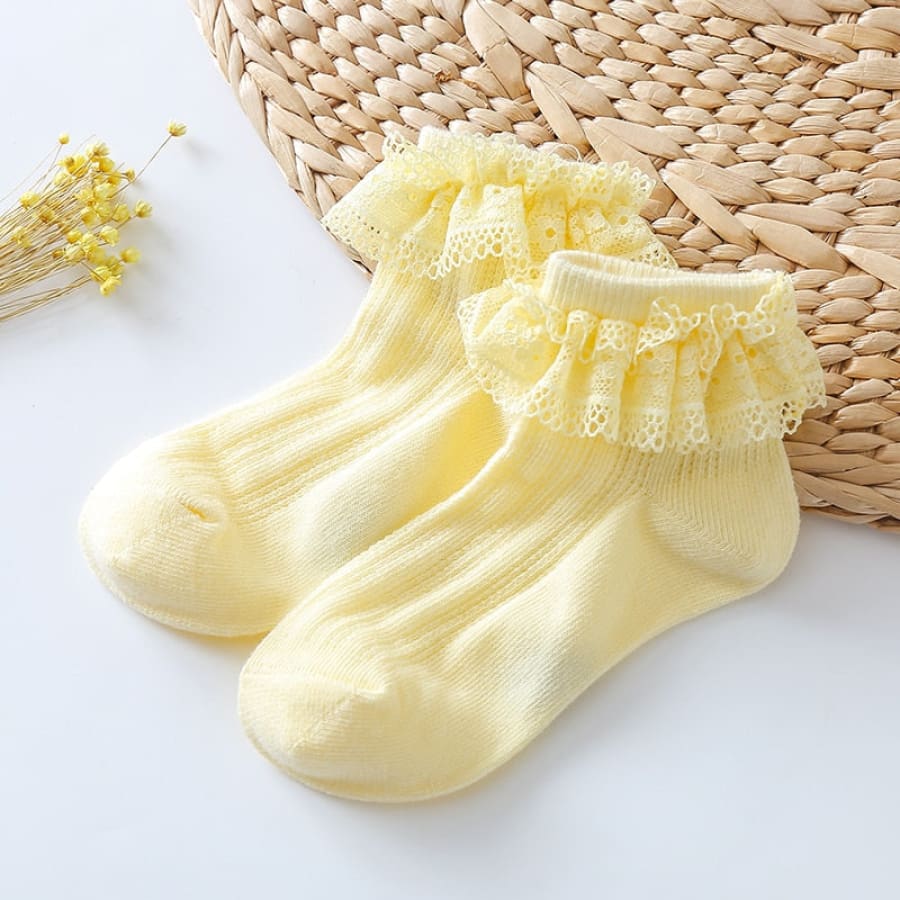 Jewel Lace Ankle Socks - Lemon - 6-12 Months