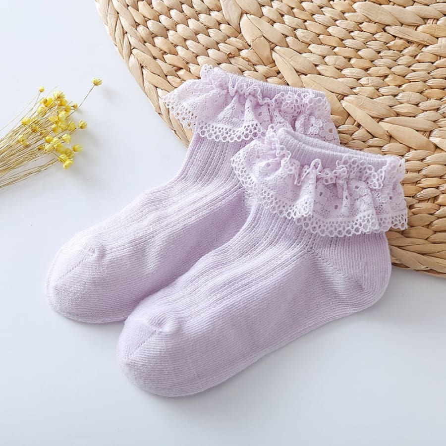 Jewel Lace Ankle Socks - Purple - 6-12 Months