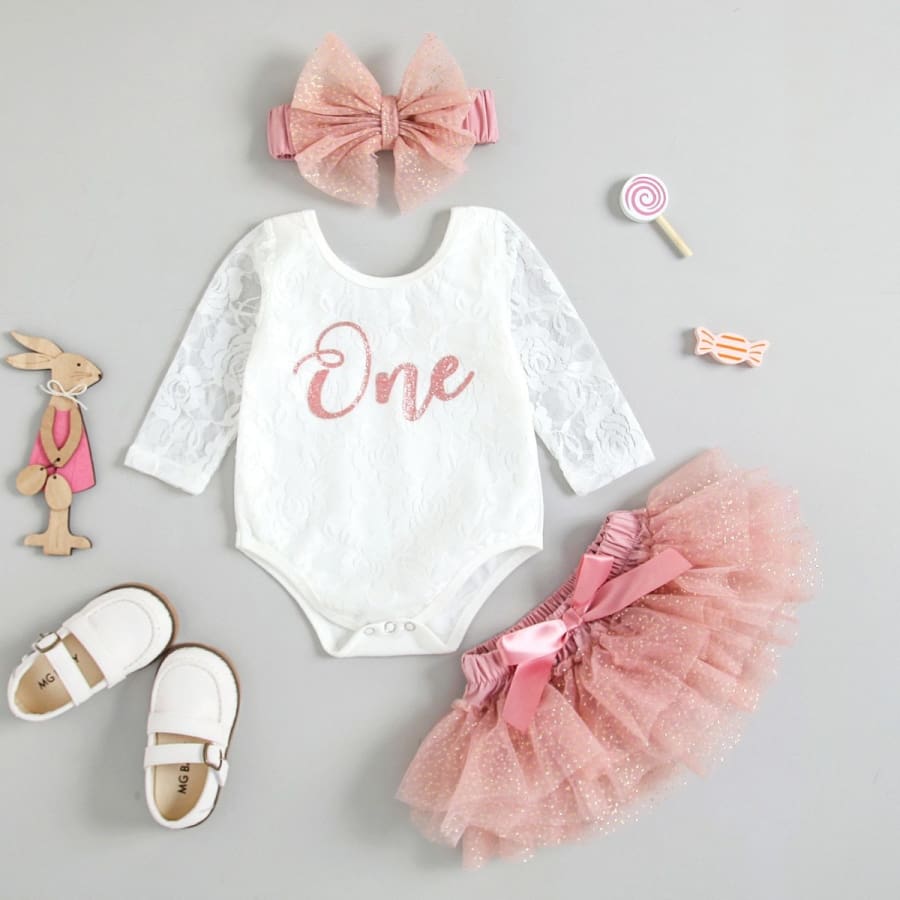 Jolie ’One’ Long Sleeve Lace Tutu Set - 12-18 Months - birthday birthday