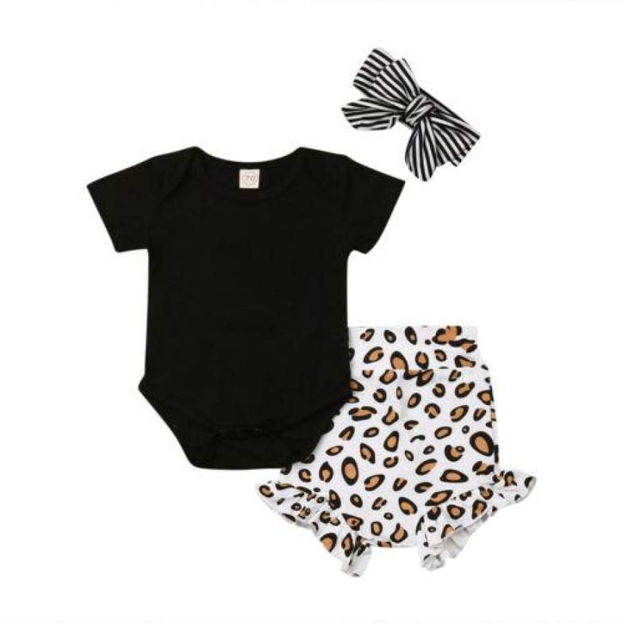 Kingsley Leopard Print High Waisted Short Sleeve Bloomer Set - 0-6 Months - Sets headband leopard onesie sets 25% off