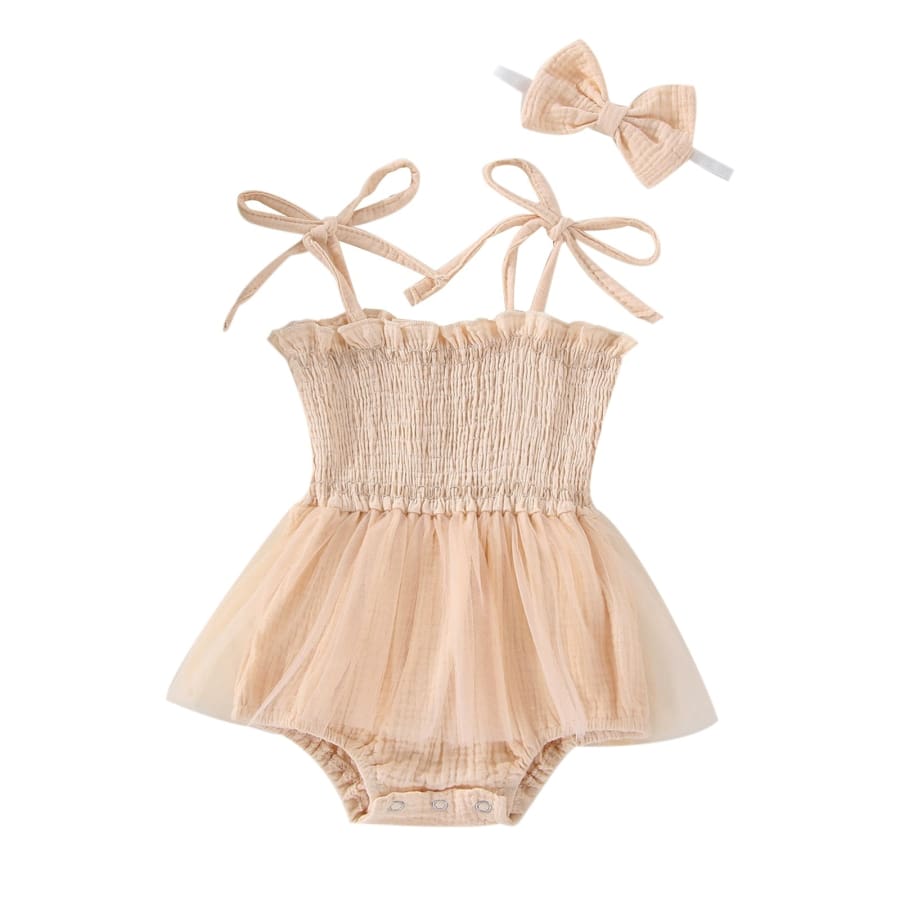 Kya Ruched Bodice Tutu Romper - Natural - 0-3 Months