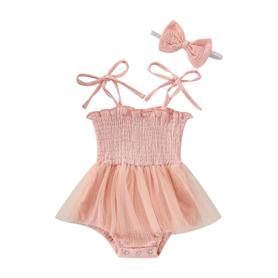 Kya Ruched Bodice Tutu Romper - Peachy Pink - 0-3 Months