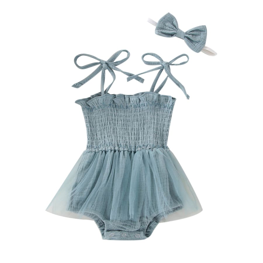 Kya Ruched Bodice Tutu Romper - Teal - 0-3 Months