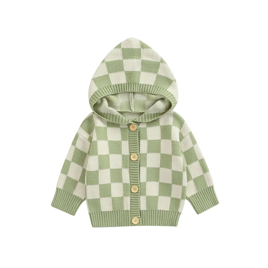 Madison Checkers Knit Cardigan - Green - 12-18 Months