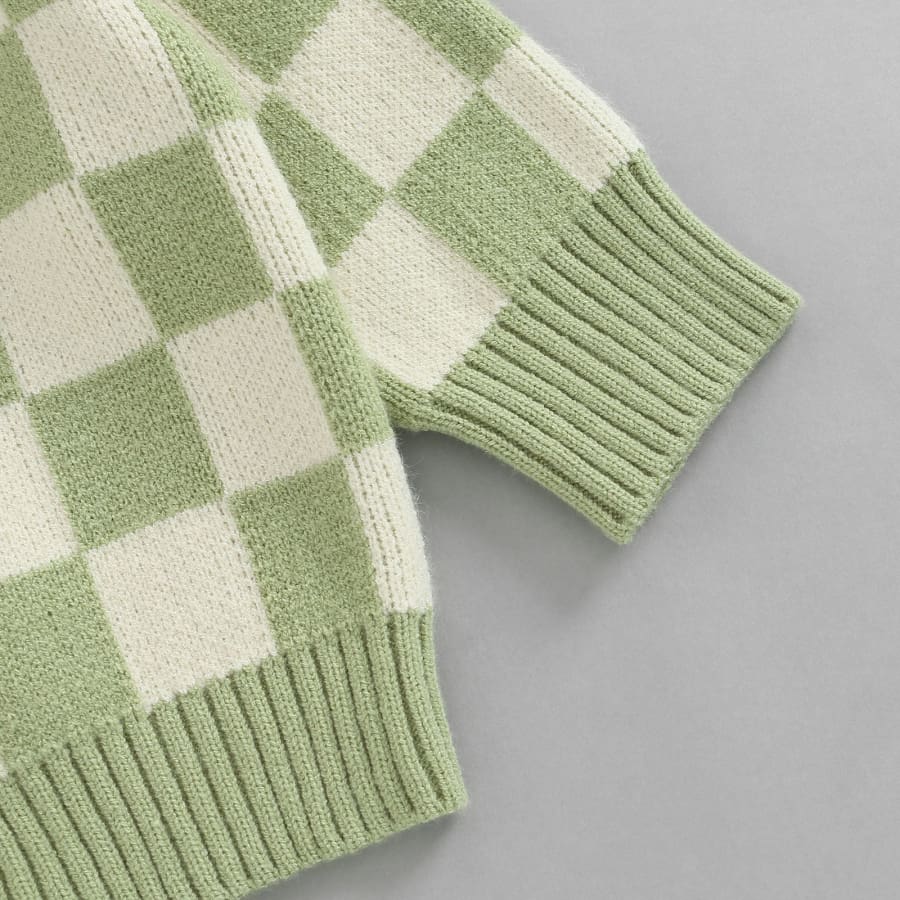 Madison Checkers Knit Cardigan - Green
