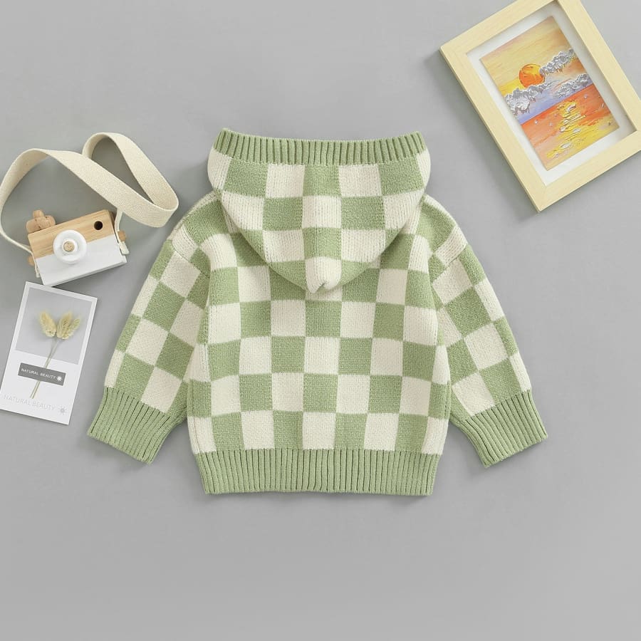 Madison Checkers Knit Cardigan - Green