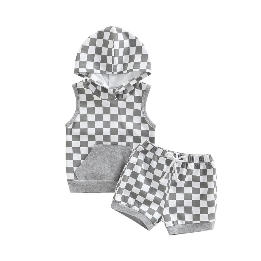 Mateo Checkerboard Hoodie Set - Grey - 0-6 Months