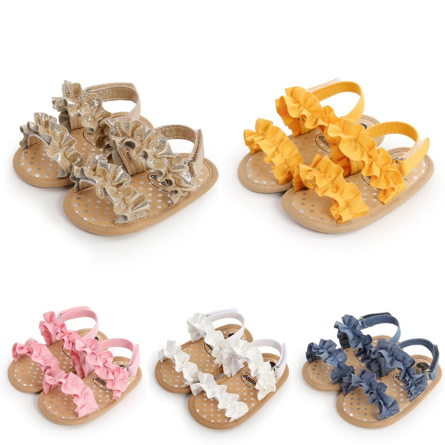 Mia Ruffle Soft Sole Sandal - Gold - 0-6 Months